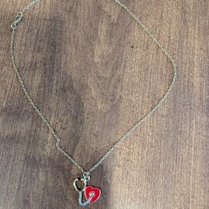 Elegant Gold and Red Heart Necklace with Dainty Chain